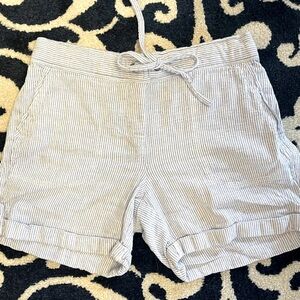 Linen Shorts Per Se Blue White Striped Elastic Drawstring Waist